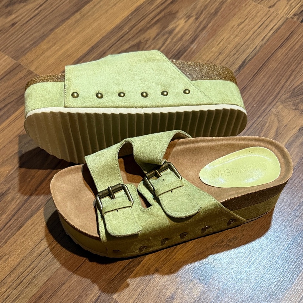 Amazon Olive Green Buckle Platform Sandals